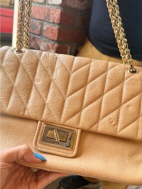 Karl Lagerfeld Quilted Tan Shoulder Bag with Gold Hardware